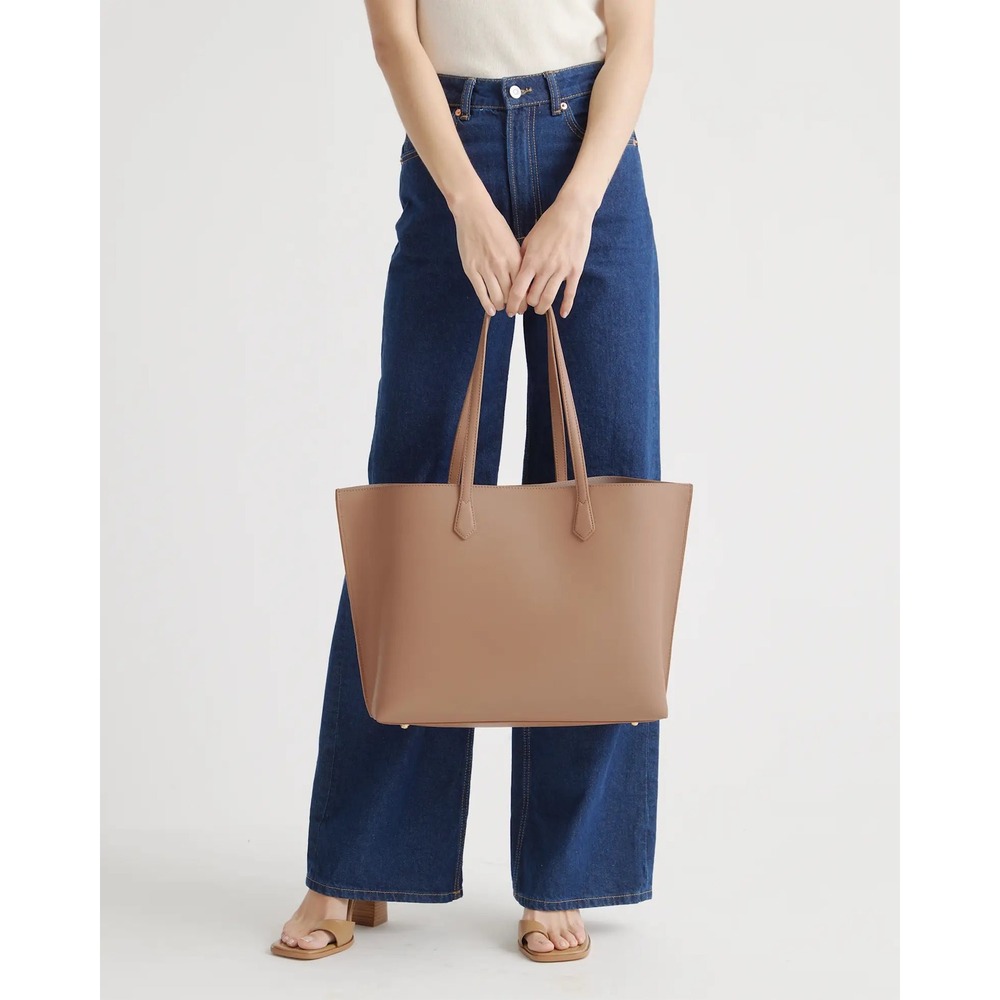 Quince Adeline Shopper Tote Bag Cappuccino Brown Leather Handbag